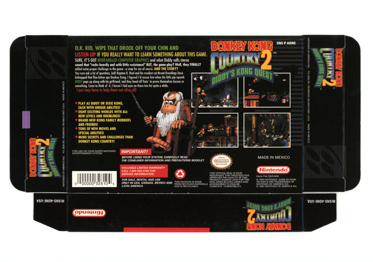 Donkey Kong Country 2 Display Only Box Art - Back