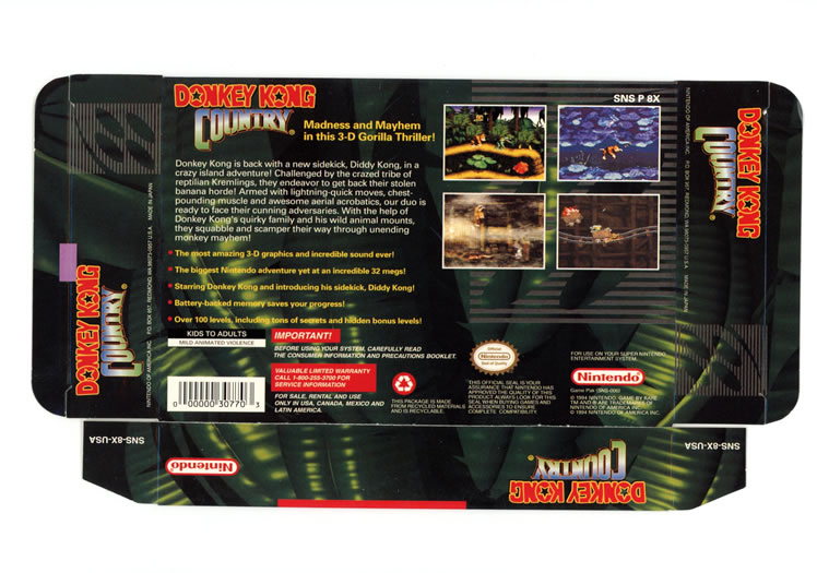 Donkey Kong Country Display Only Box Art - Back