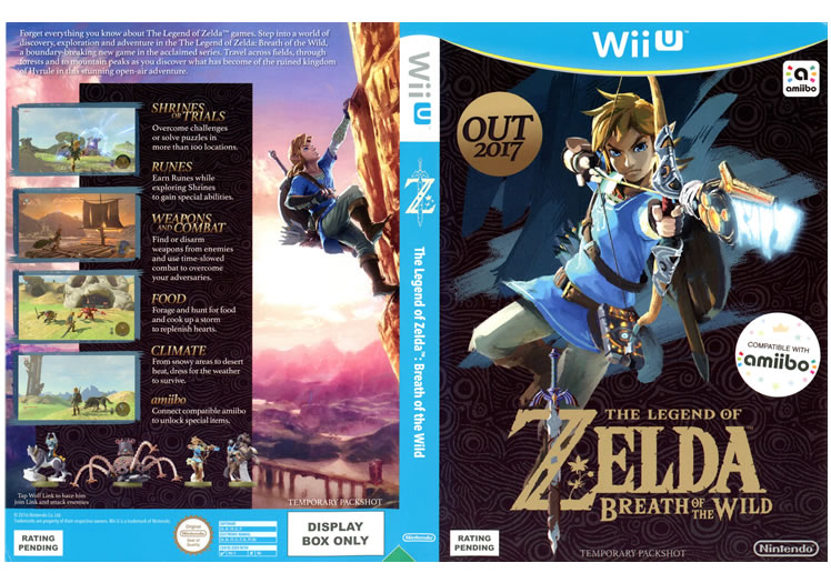 Legend Of Zelda Breath Of The Wild Display Only Box Art - Nintendo Wii U