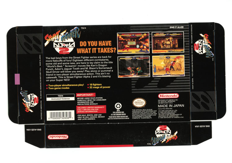 Street Fighter Alpha 2 Display Only Box Art - Back