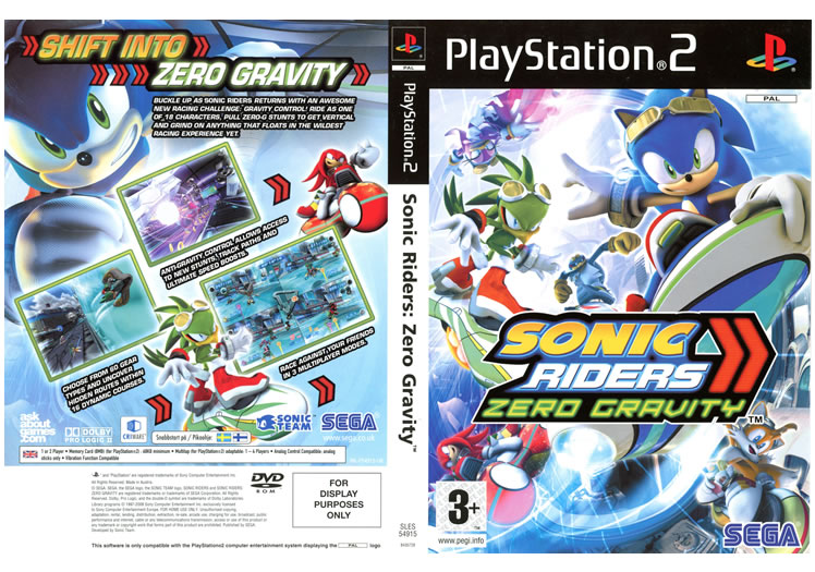 Sonic Riders Zero Gravity PS2 Display Only Box Art - Front