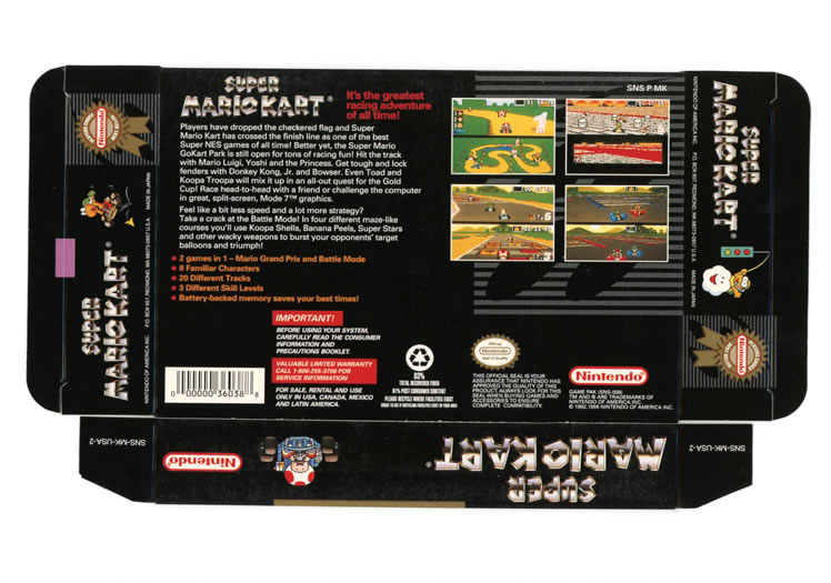 Super Mario Kart Display Only Box Art - Back