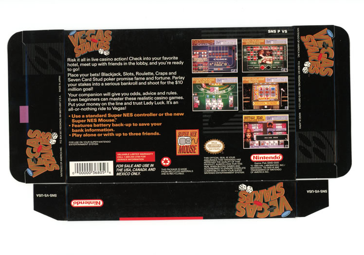 Vegas Stakes Display Only Box Art - Back