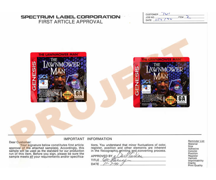 Lawnmover Man - Mega Drive - Labels